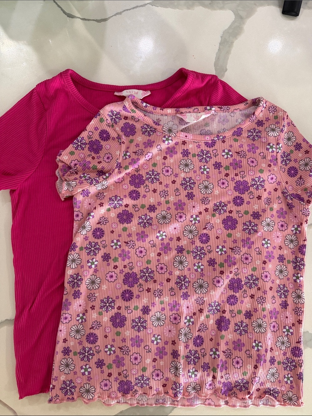 Kids Short Sleeve Floral & Solid Tee Set - Pink